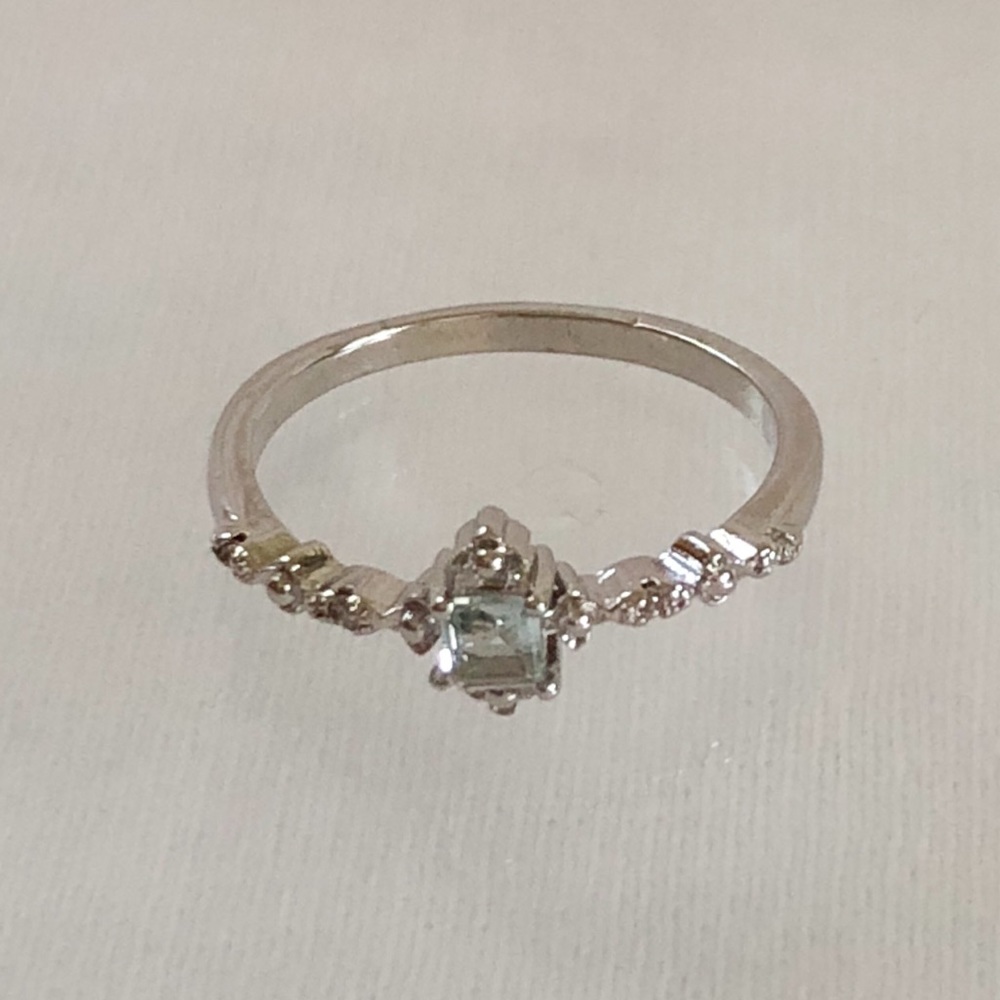 Silver Plated Aquamarine (Simulated) Ring